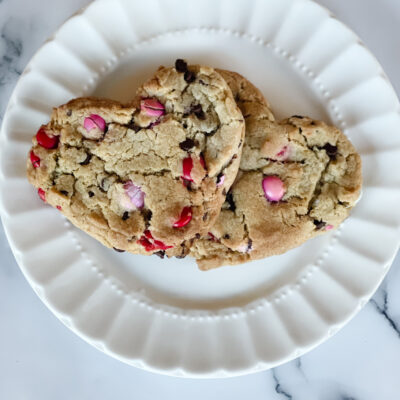 Heart-Shaped M&M Chocolate Chip Cookies