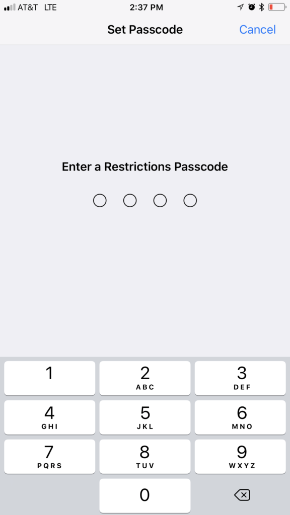 Enter a Restrictions Passcode