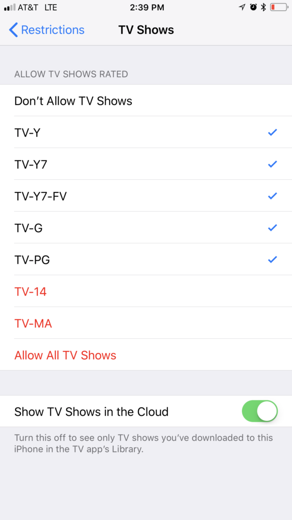 TV Shows Restrictions on iPhone