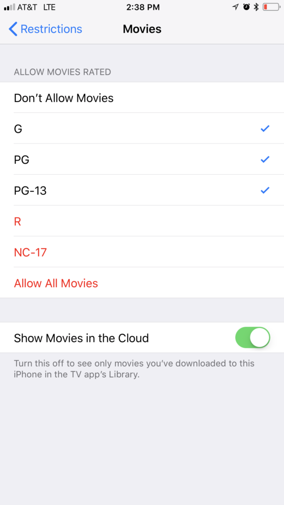 Movies restrictions iPhone