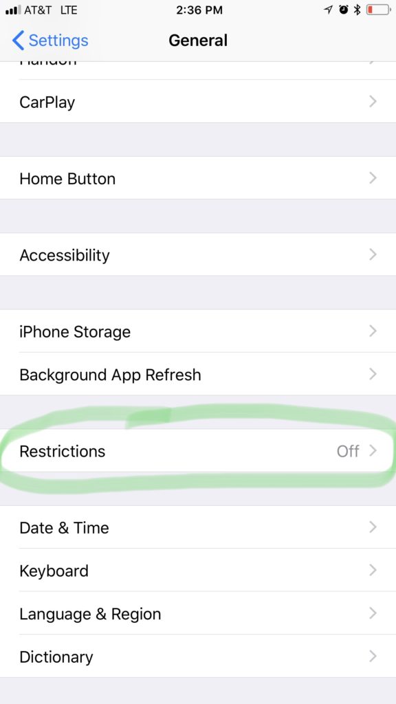 Restrictions iPhone