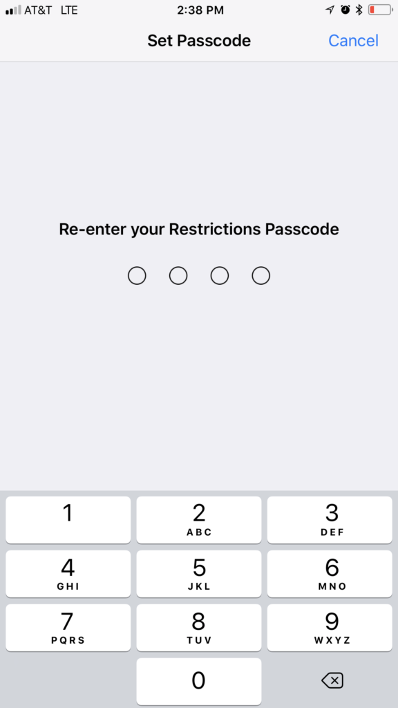 Re-enter a Restrictions Passcode