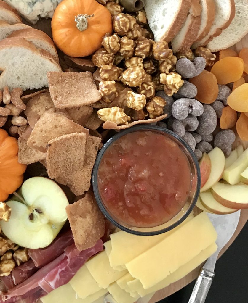 harvest snack platter, thanksgiving charcuterie with apple salsa