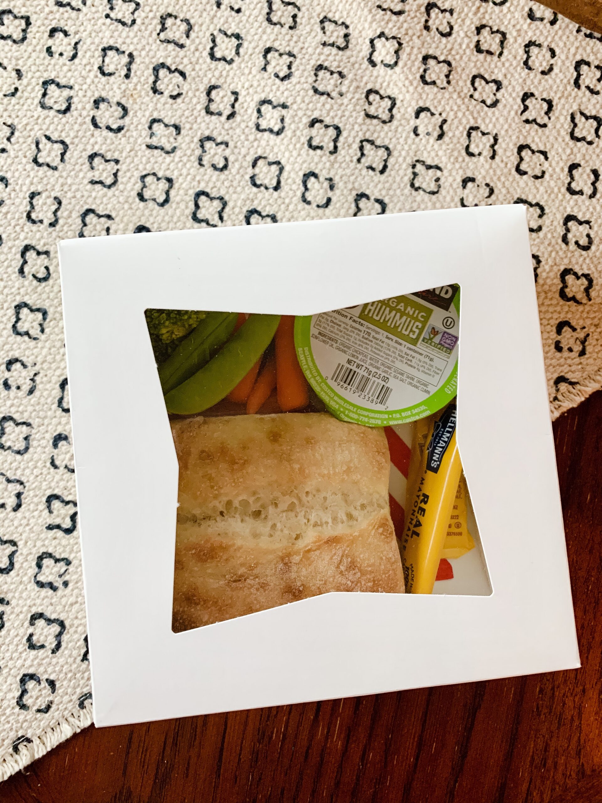 individual COVID friendly sandwich and vegetables in box