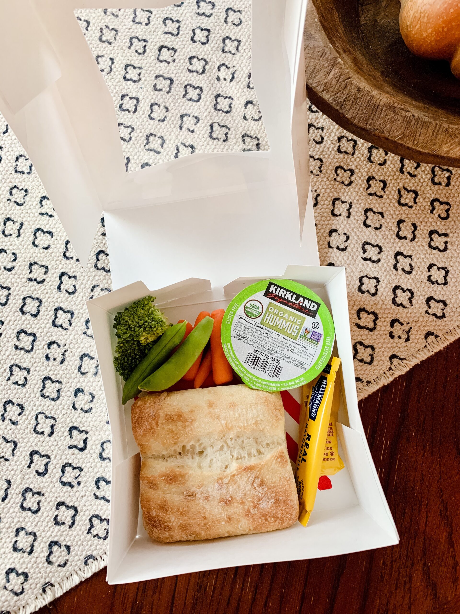 individual COVID friendly sandwich and vegetables in box