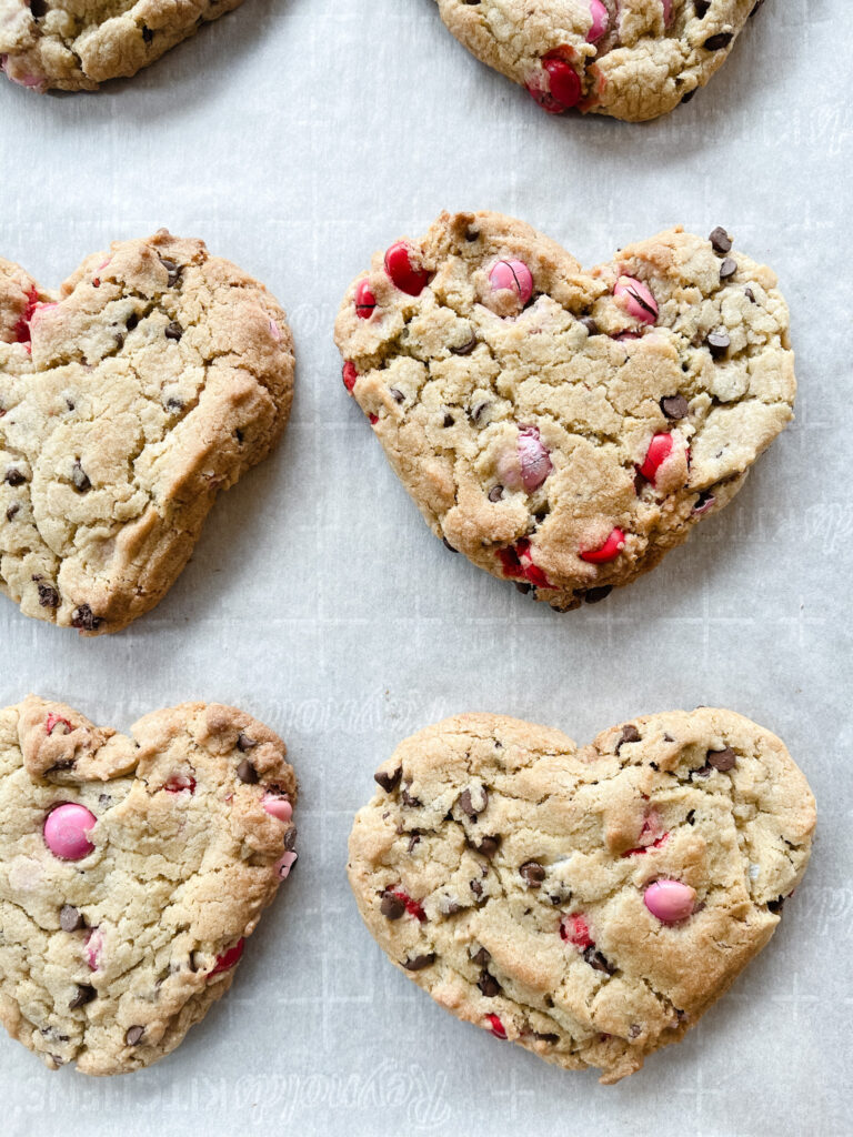 Heart-shaped M&M Chocolate Chip Cookies