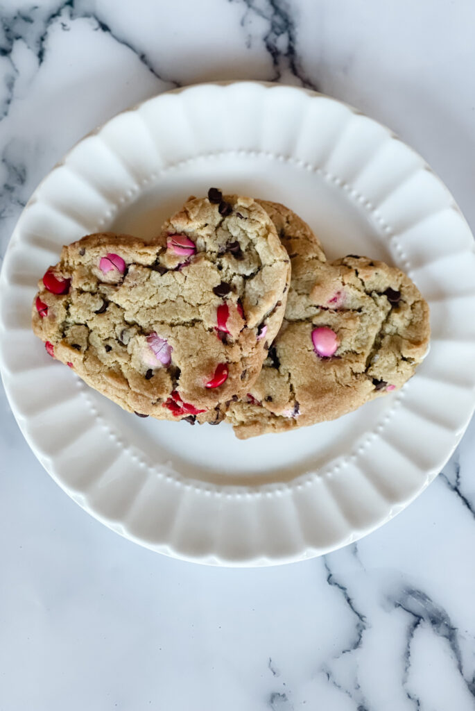 Heart-shaped M&M Chocolate Chip Cookies