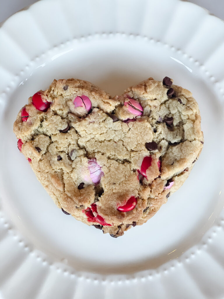 Heart-shaped M&M Chocolate Chip Cookies