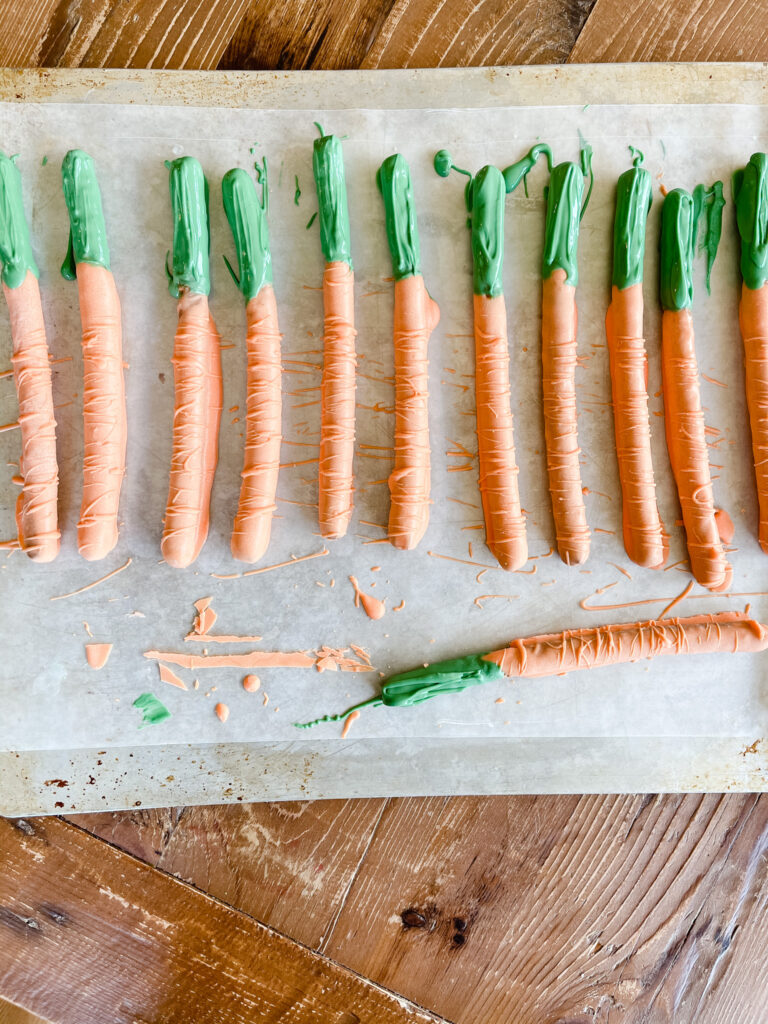 Carrot Dipped Pretzel Rods