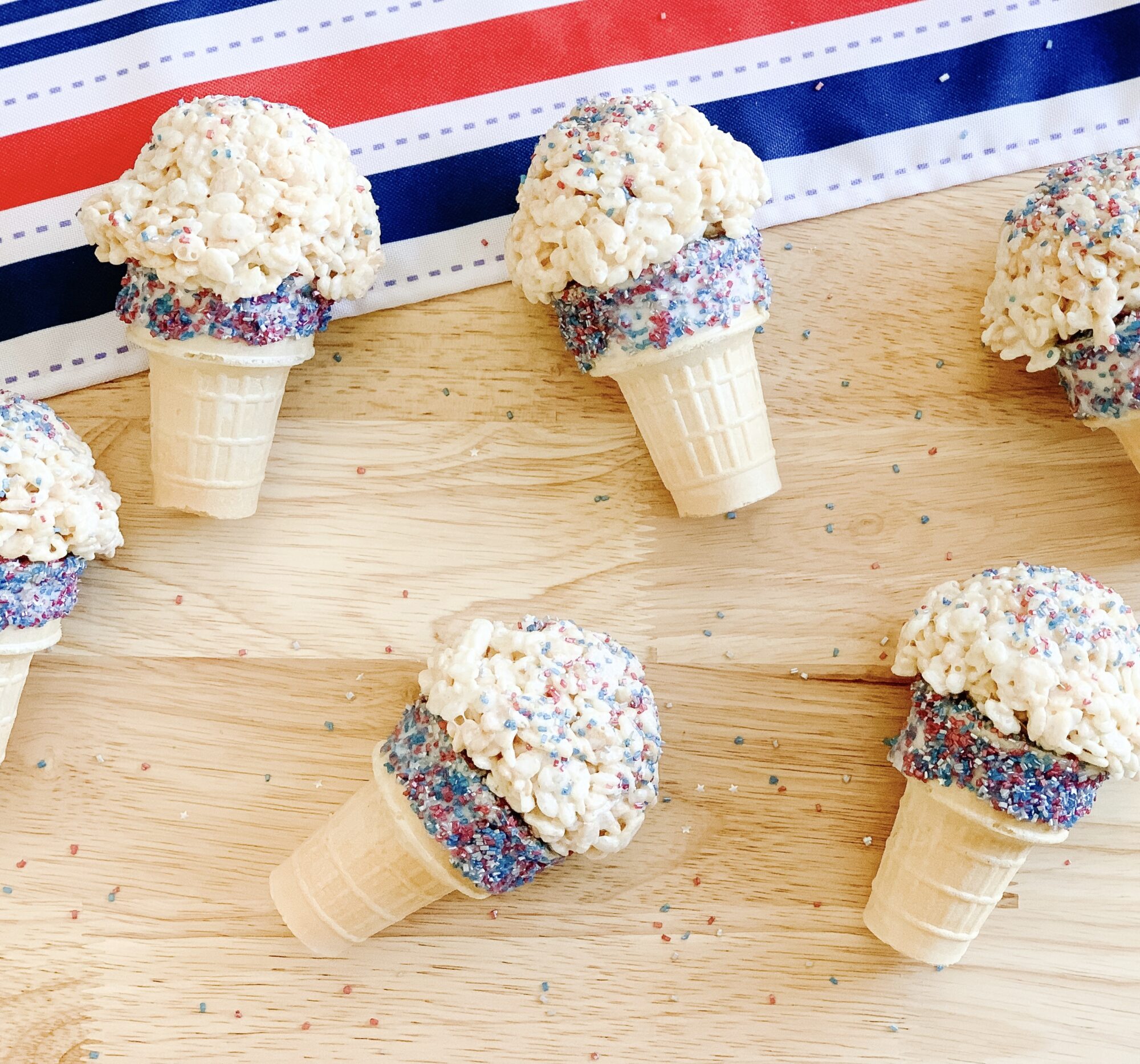 Patriotic Rice Krispies Ice Cream Cones