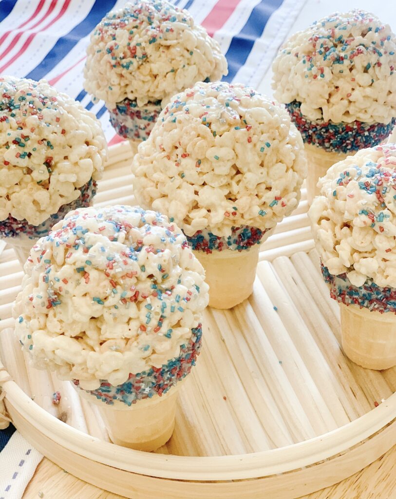 Patriotic Rice Krispie cones