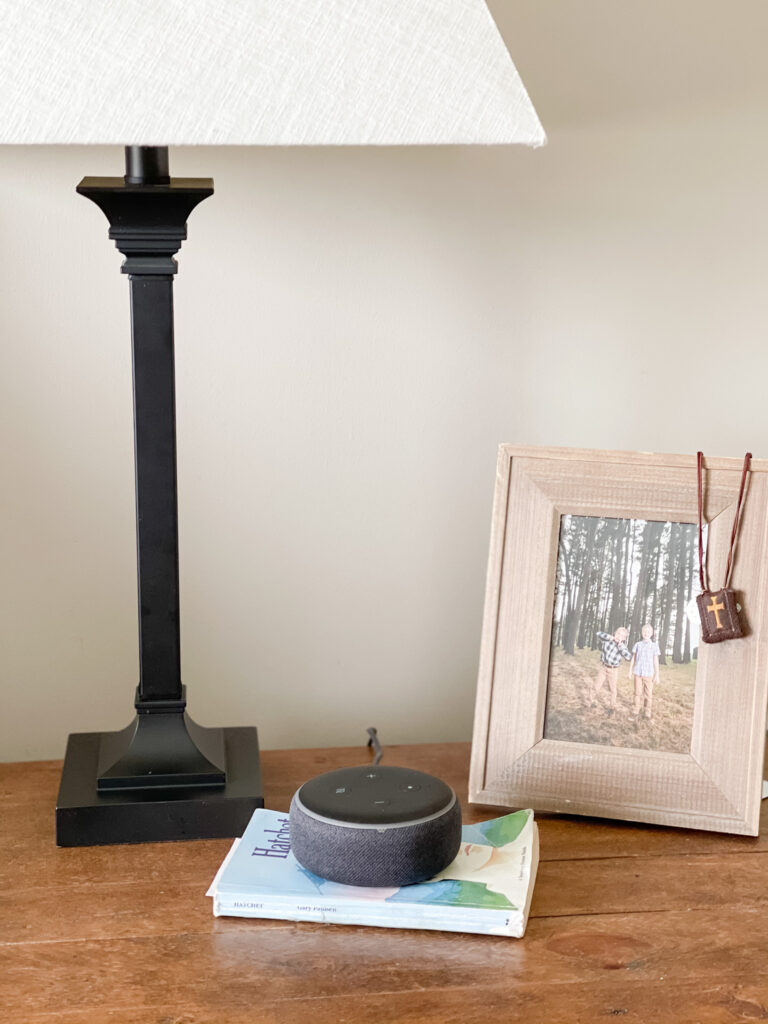 Echo dot on boy's nightstand