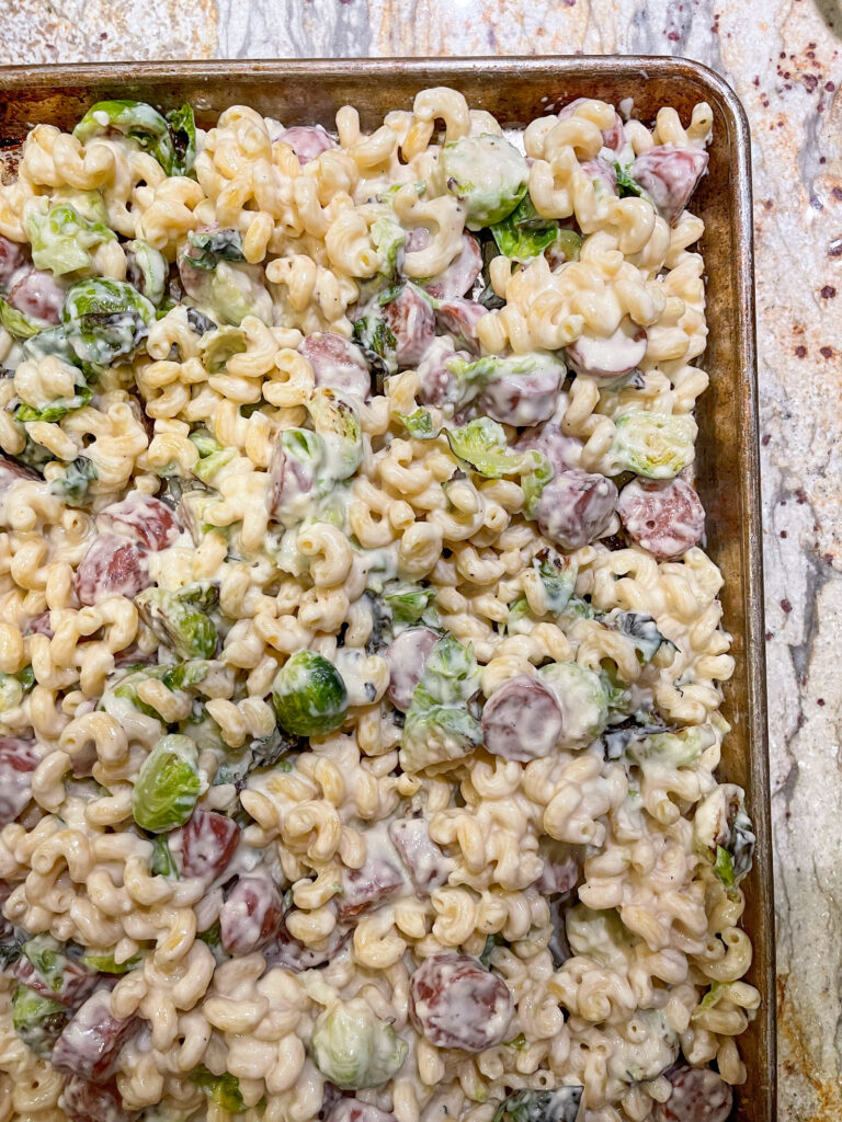 Ready to be baked Sheet Pan Macaroni and Cheese