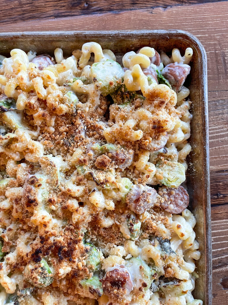 Sheet Pan Macaroni and Cheese with Chicken Sausage